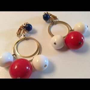 Retro Red White Blue Beaded Dangling Hoop Earrings